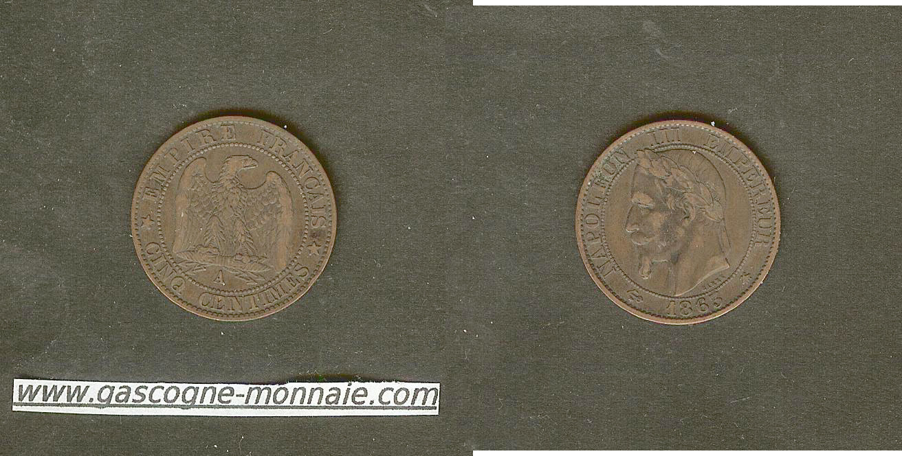 5 centimes Napoléon III 1863A TTB